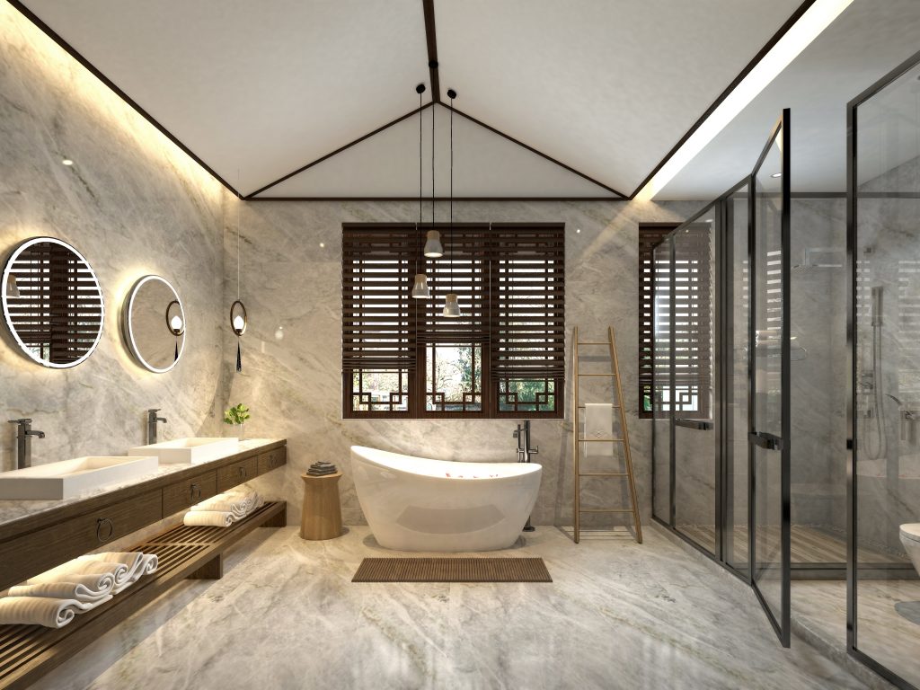 3d render of luxury and modern bathroom