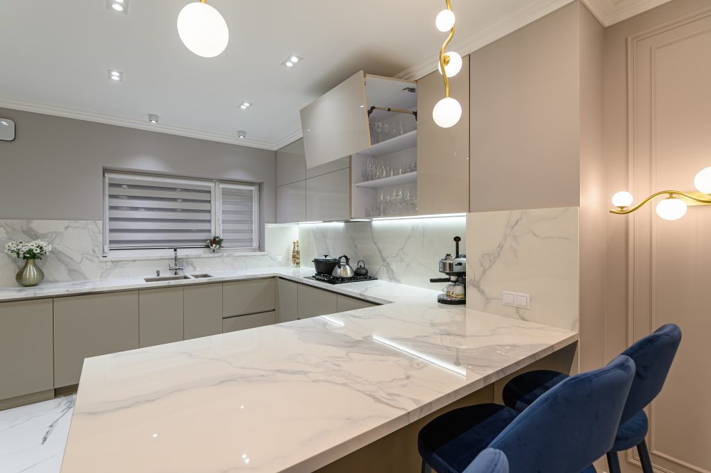 luxury white modern marble kitchen in studio space